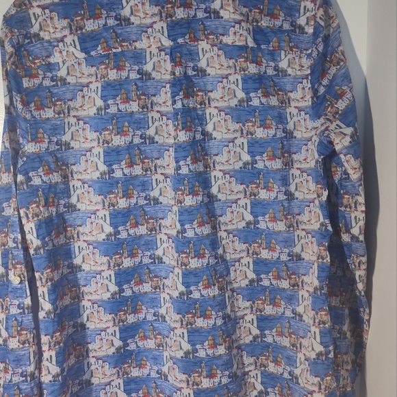 Talbot's Blue and White Patterned Button-Up Shirt Size M #567 - Picture 3 of 3